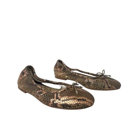 Sam Edelman Womens Size 6.5 Felicia Snakeskin Gold Metallic Ballet Flats - Picture 1 of 8